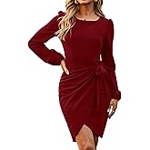 Simplee Elegant Party Wrap Cocktail Dress Classy Work Semi Formal Long Sleeve Wedding Guest Church Curvy Tie Business Dresses