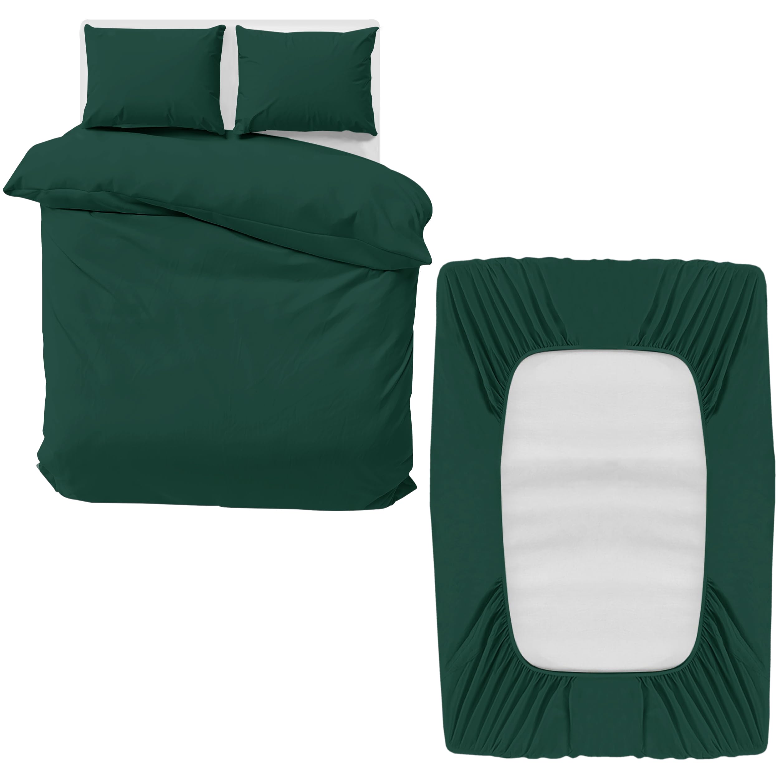 MOONLIGHT20015 King Bedding Set 4 Piece Duvet Cover Fitted Sheet with Pillow cases Soft Brushed Microfiber Duvet Cover sets Emerald