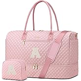 Letter Weekender Bags for Womens- Duffle Bag with Shoe Compartment Personalized Overnight Bag with Toiletry Bag Duffel Bags for Gym Hospital Bags Gift for Women Pink (Letter A)
