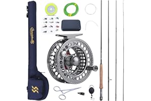 Sougayilang Fly Fishing Rod and Reel Combo, 4 Pieces Ultra Lightweight Portable Fly Rod and CNC Machined Aluminum Alloy Reel Complete Starter Package with Rod Bag