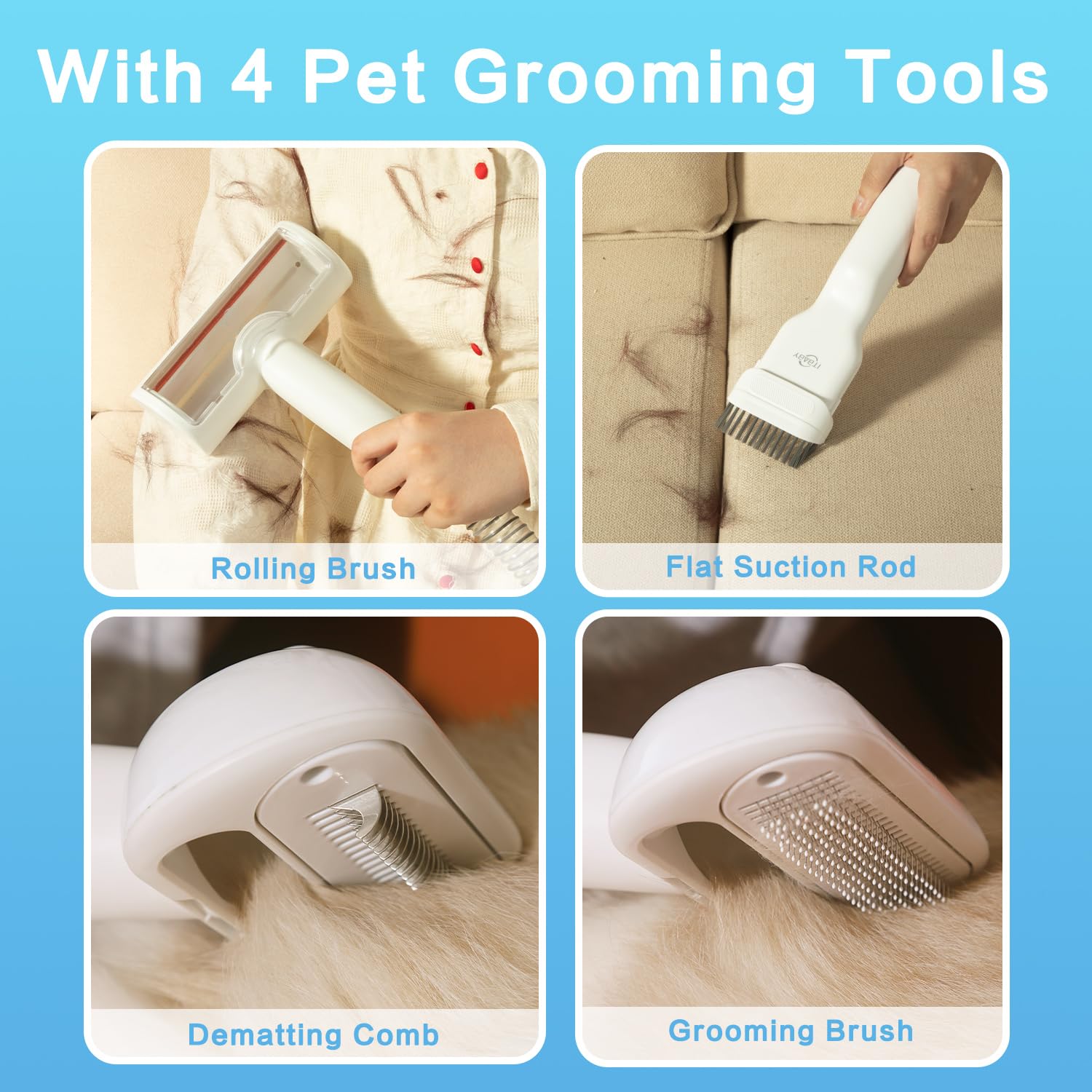 ITBABY 2.0L Dog Grooming Kit, Pet Grooming Kit & Vacuum Suction 99% Pet Hair Groomer, Professional Slicker Brush with 4 Proven Grooming Tools for Dogs Cats, Quiet Pet Vacuum Groomer (Whtie)