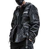 XYXIONGMAO Streetwear Hooded Black Jacket Techwear Windbreaker Cyberpunk Tactical Cargo Streetwear Jacket Bomber Jacket Men