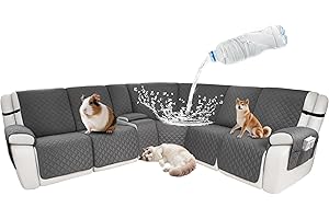 ROFASVCO Waterproof Sectional Reclining Couch Covers L Shaped Recliner Sectional Sofa Cover 8 Piece Non Slip Washable Corner Recliner Slipcover Set for Pet Dog (5 Seater 1 Console Cover, Gray)