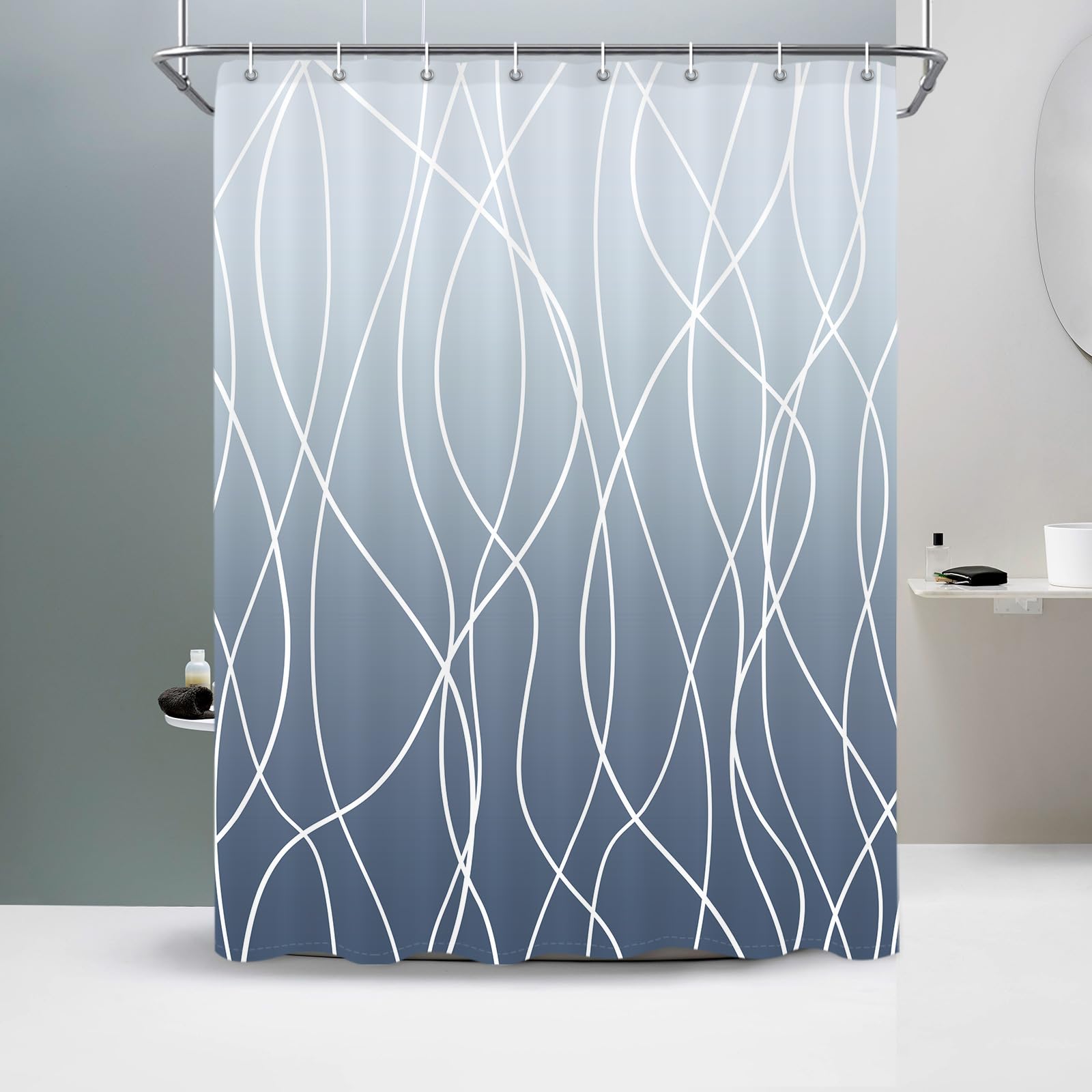 Photo 1 of Punkray Ombre Blue Shower Curtain for Bathroom with Hooks,White Shower Curtain Set,Stripe Bath Curtains Decorative Shower Curtains Water Repellent Washable, 60x72
