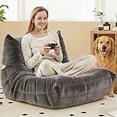 Bean Bag Chairs for Adults - Comfy Foam Bedroom Floor Sofa, Adult Size with Soft Velvet Boneless Beanbag Couch, Versatile for Living Room, Dorm, College, Reading & Gaming (Grey)