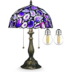 Nizrsky Tiffany Style Table Lamp, Agate Slice Stained Glass Lamp 12X12X19 Inches Tiffany Lamp Bedside Nightstand Desk Reading