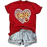 Ladicme Football Shirts for Women Game Day Shirt Football Heart Graphic Tees Casual Season Short Sleeve Tops
