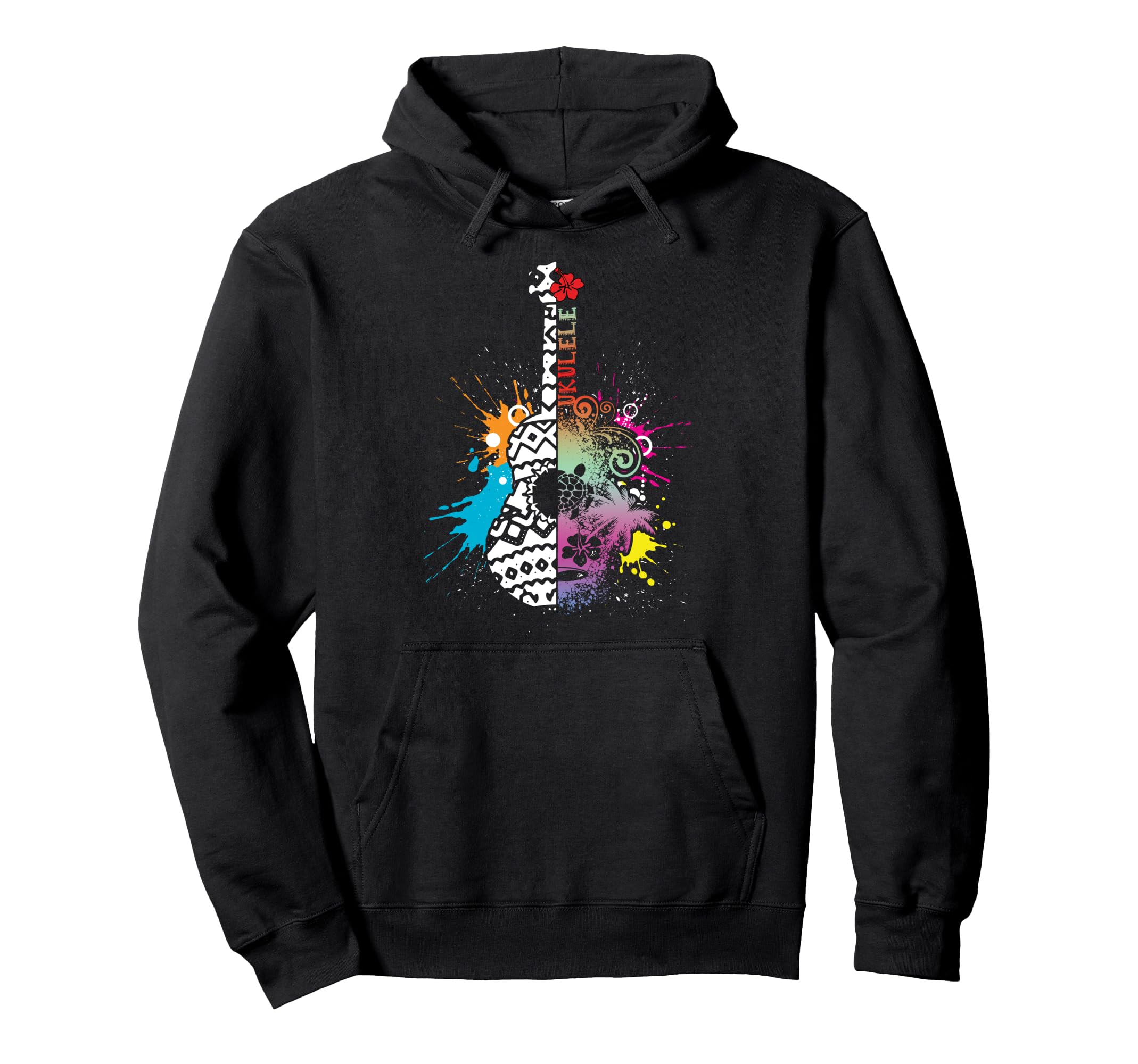 Colorful Hawaiian Musician Uke Guitar Acoustic Hawaii Aloha Pullover Hoodie