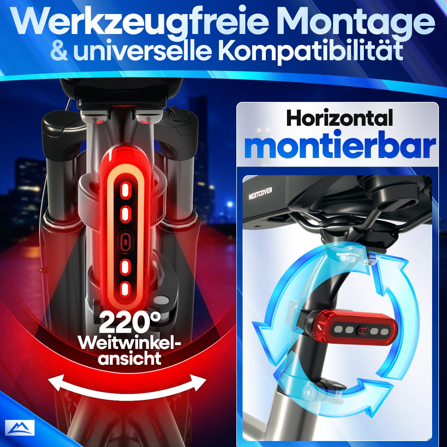 NEXTCOVER® Rücklicht Fahrrad mit [VisionLux] LEDs und Bremslicht I StVZO zugelassen I LED Fahrradrücklicht mit 8 Stunden Akku I Fahrradlicht hinten für Rennrad, E-Bike, Rücklicht 5