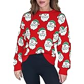 Women's Ugly Christmas Sweaters Funny Santa Pattern Cute Xmas Holiday Party Long Sleeve Knit Pullover Tops