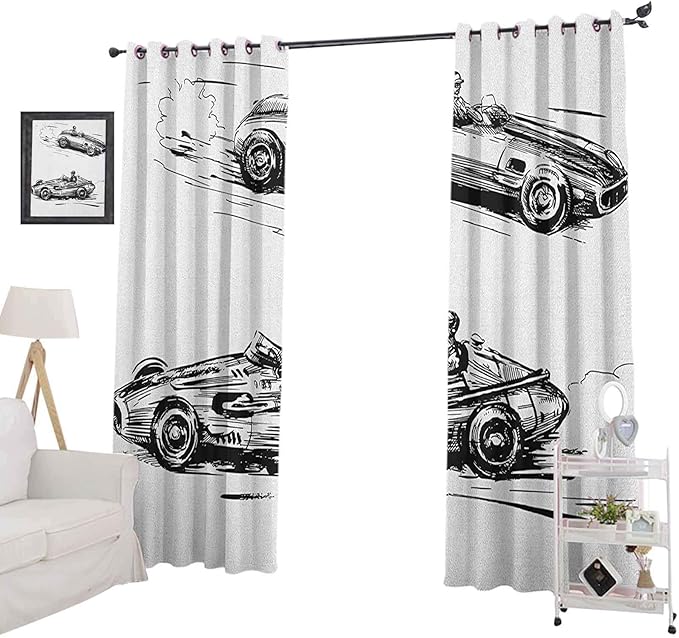 YUAZHOQI Cars Curtains for Living RoomVintage Racing Cars Hand Drawn