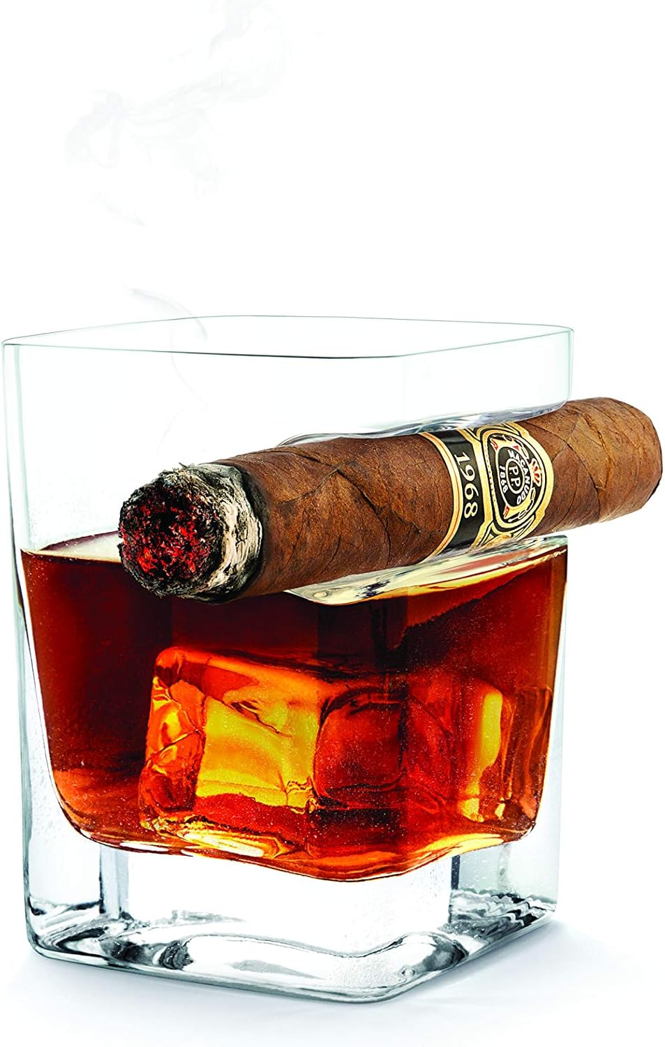 Corkcicle Cigar Glass - Double Old Fashioned Glass With Built-In Cigar Rest: Kitchen & Dining