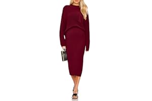PRETTYGARDEN Womens 2024 Fall Two Piece Outfits Ribbed Knit Long Sleeve Pullover Sweater and Bodycon Midi Skirt Sets