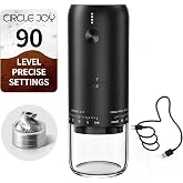 CIRCLE JOY Rechargeable Electric Burr Coffee Grinder Portable Cordless Coffee Bean Grinder with Stainless Steel Conical Burr, 90-Level External Adjustment and Battery Indicator Light, Black
