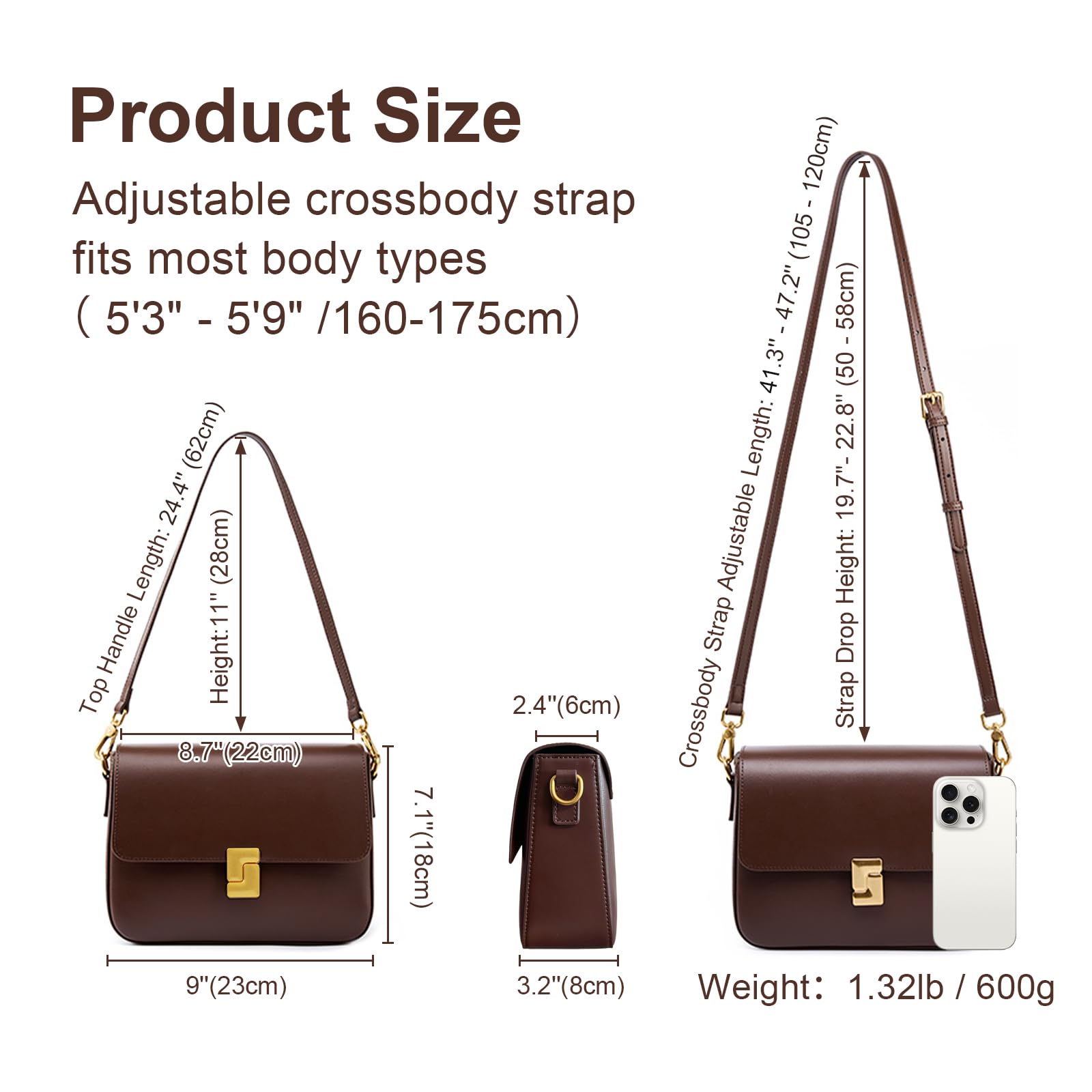 Shoulder Bags for Women, Genuine Leather Crossbody Purses Vintage Handbags-Adjustable Strap Designer Bags