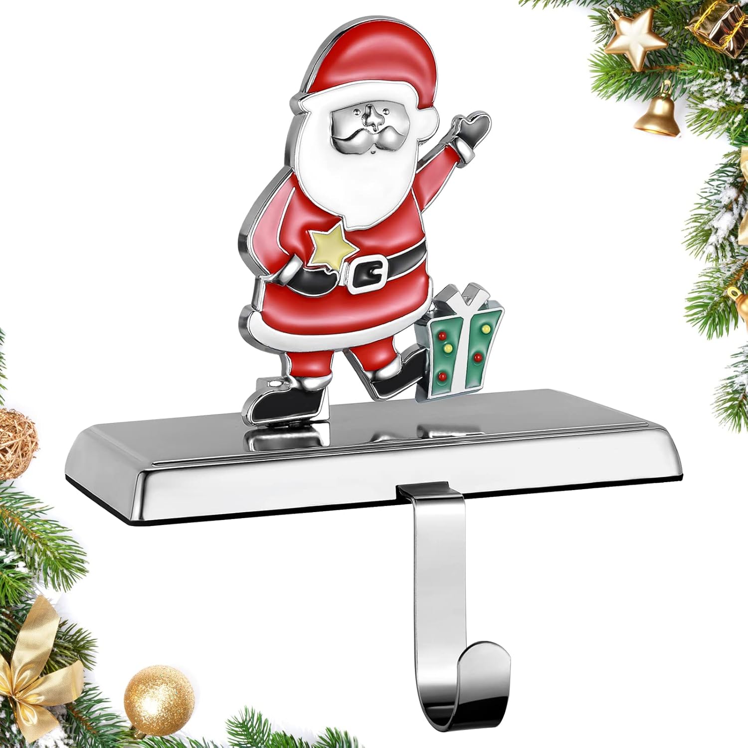 Ornament Hooks - IORUDA Christmas Stocking Holders for Mantle - Santa Claus Christmas Stocking Hanger for Fireplace Mantel, Xmas Holiday Decorations Essential Christmas Ornament Hooks