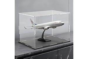 CRMPro Large Clear Acrylic Display Case with Matt Black Base and Lid, Dust-Proof Acrylic Showcase, Long Counter-Tops Box for Model Cars and Trucks (16x8x8 inch)