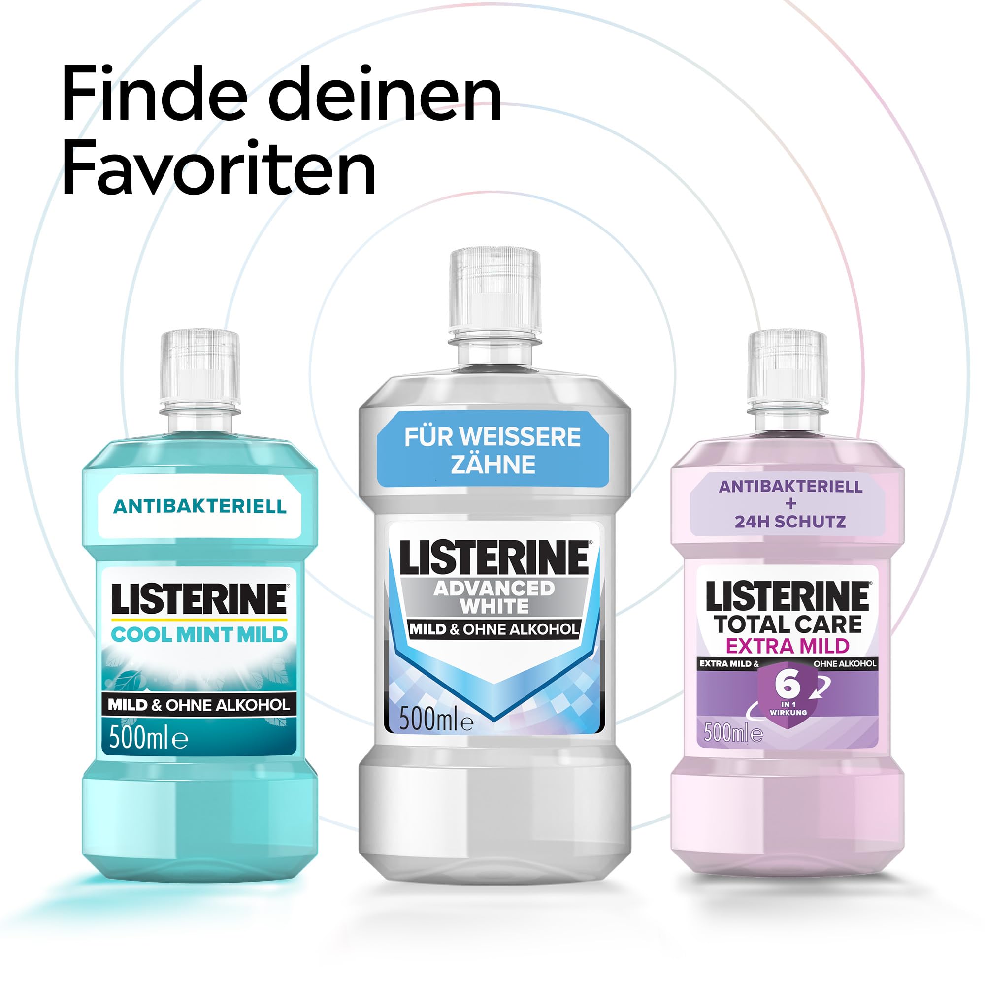 Listerine Advanced White Milder Geschmack 6x500 ml, Mundspülung zur Entfernung hartnäckiger 7
