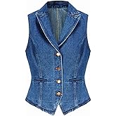 Ladyful Lapel Denim Vest for Women Sleeveless Business Work Jean Waistcoat Vest