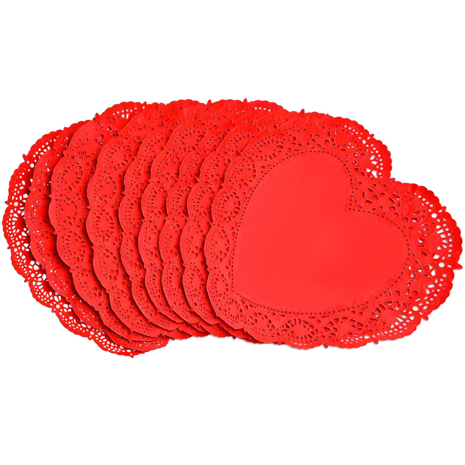 Photo 1 of 60 Pcs 10 Inch Red Heart Paper Doilies Valentines Heart Shaped Lace Paper Doilies for Table Decor Crafts Valentines Day Mothers Day Wedding Party Favor Supplies