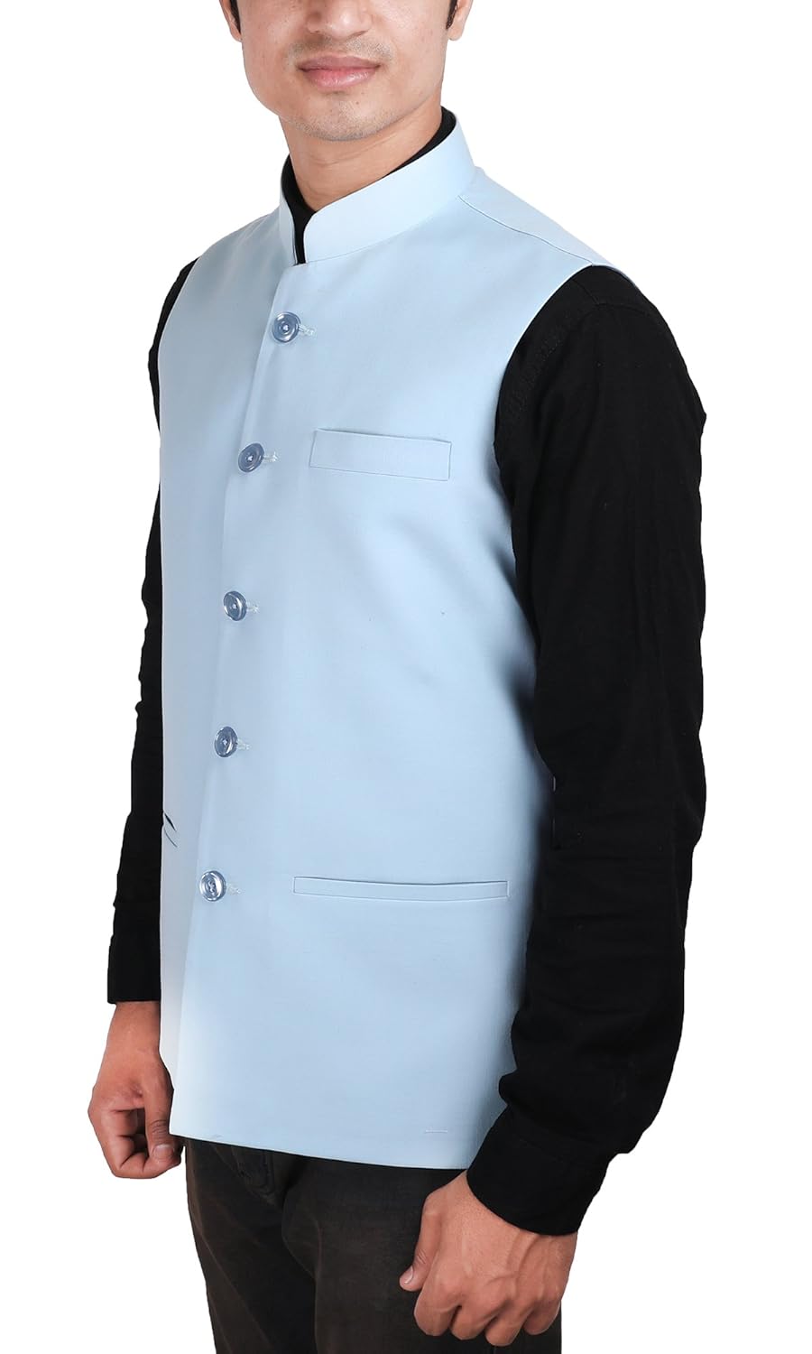 la rainbow mens cotton bandhgala modi jacket/waistcoat-light blue
