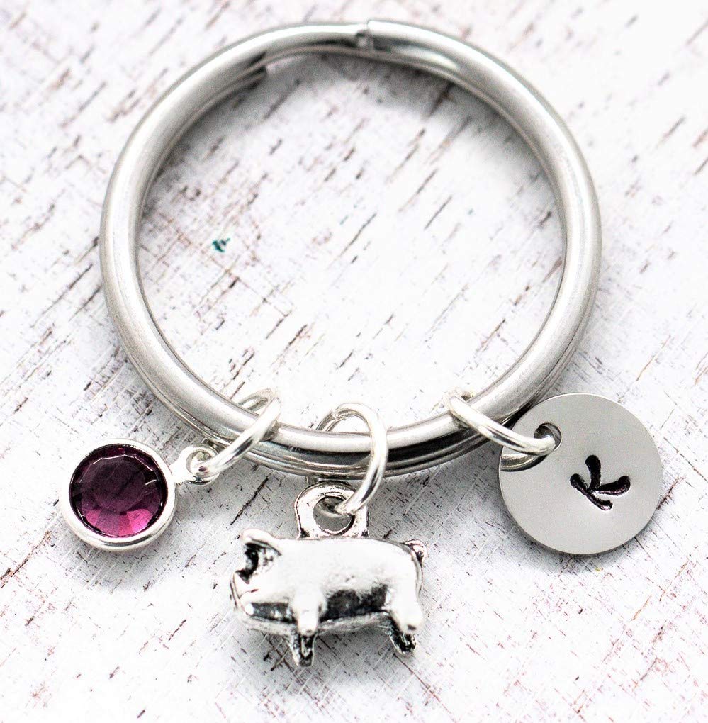Cute Pig Keychain for Women Personalized Birthstone