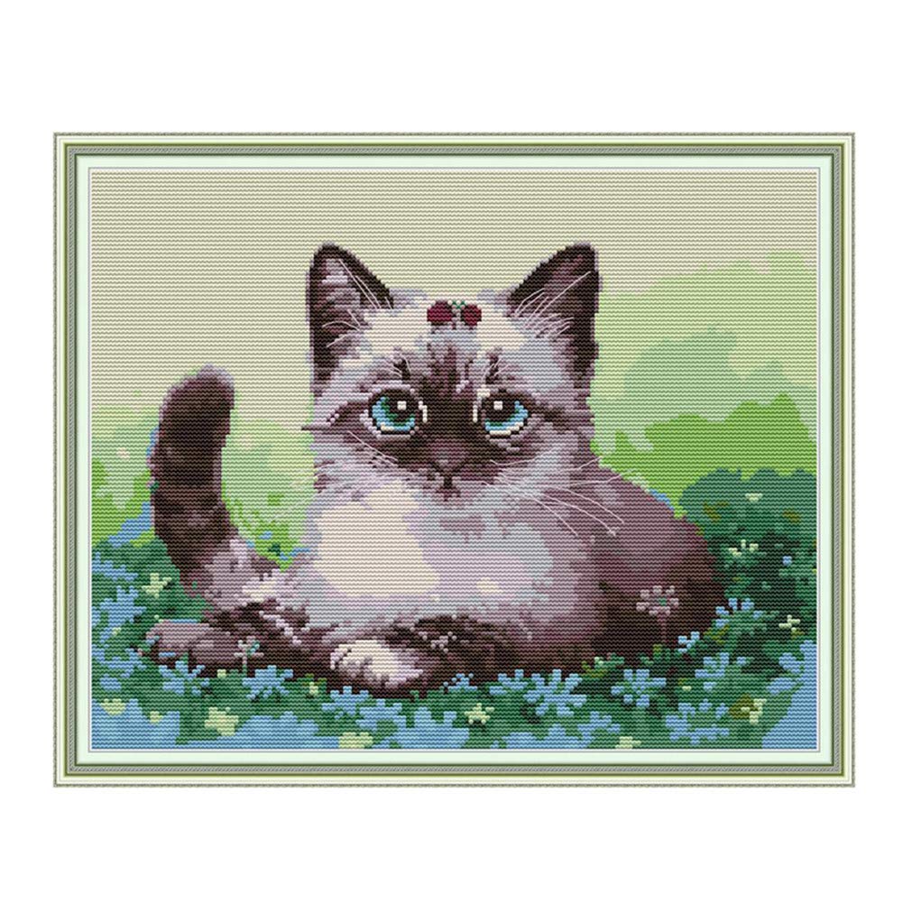 Cross Stitch Embroidery Kits for Adults Kids, WOWDECOR Cats Animals Flowers 11CT Stamped DIY DMC Needlework Easy Beginners