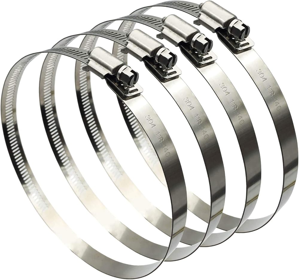 EesTeck 4Pcs Hose Clips 141-165mm 304 Stainless Steel Duct Clamps Worm Drive