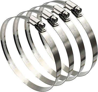 EesTeck 4Pcs Hose Clips 141-165mm 304 Stainless Steel Duct Clamps Worm Drive