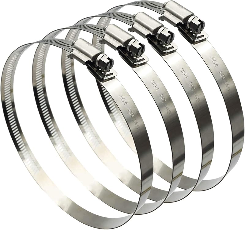 EesTeck 4Pcs Hose Clips 141-165mm 304 Stainless Steel Duct Clamps Worm Drive