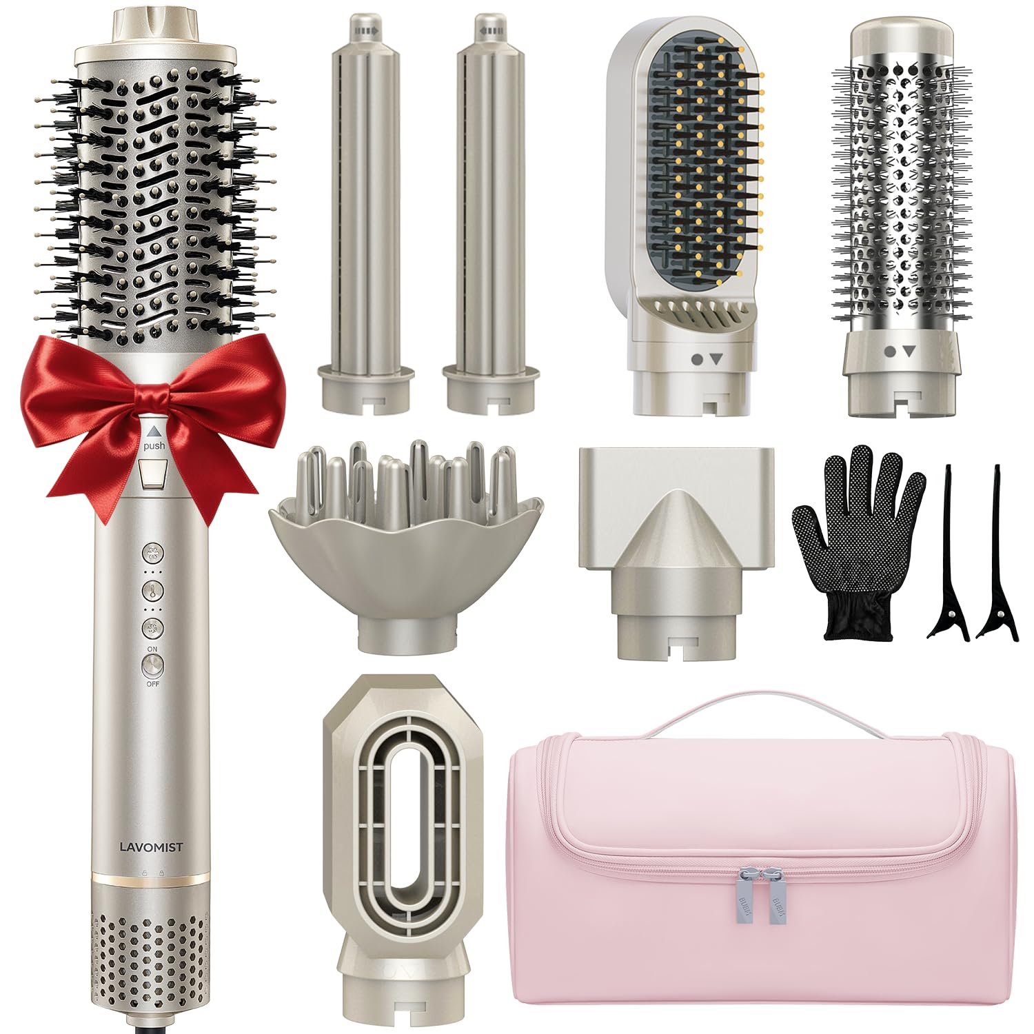 Photo 1 of Lavomist 8-in-1 Dual Voltage Hot Air Styler & Hair Dryer Brush with Straightener & Curler Attachments, 110,000 RPM Ionic Fast Drying for Frizz-Free Styling, Includes Travel Bag