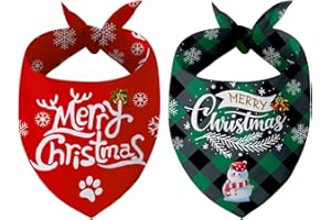 AXITTA 2 Pack Christmas Dog Bandanas Double-Sided Plaid Snowman Santa Dog Christmas Bandana for Puppy Costume Christmas Decorations Multiple Sizes Offered Triangle Xmas Pet Scarf Bibs Kerchief Gifts
