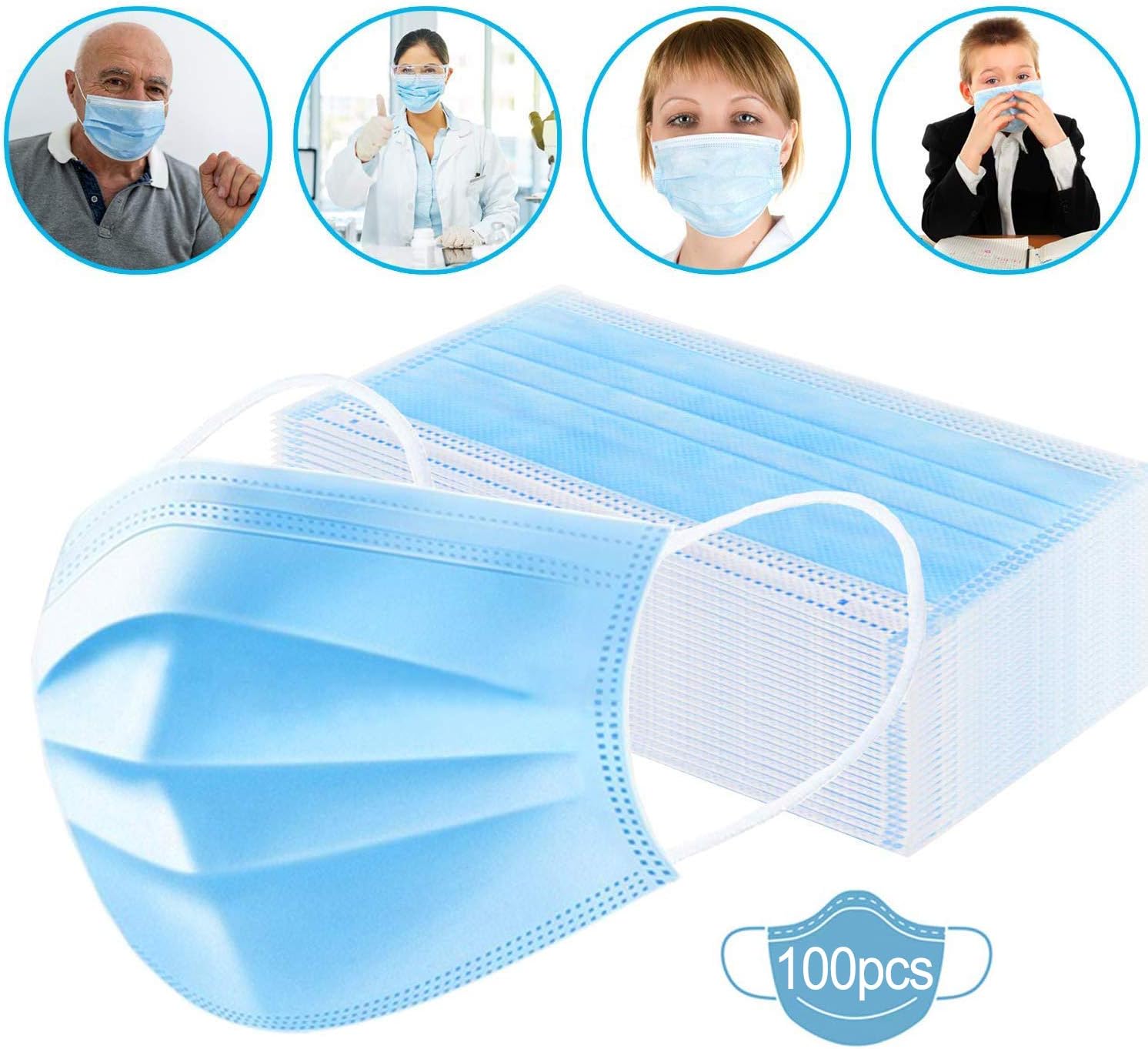 3 layers Disposable Face M a s k - PM 2.5 soft Breathable Mouth Face M a s k with Elastic Ear loop - Blue color（100pcs）