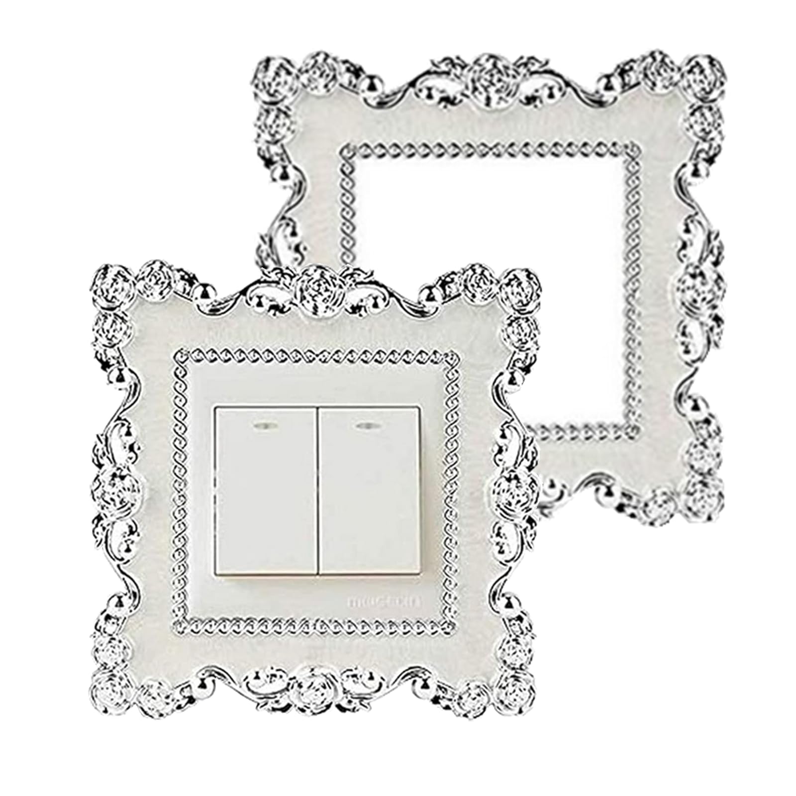 Light Switch Stickers Cover, 2PCS Vintage Square Shape Luxurious Light Switch Cover Wall Home Decoration (Retro White)