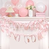 Fanfanwin 2 Pcs Pink Bow Garland Banner for Wedding Bachelorette Party Decorations Coquette Birthday Bow Decor Garlands for Baby Shower Bridal