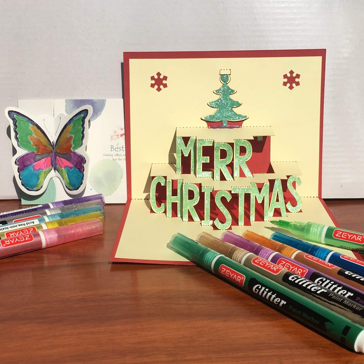 ZEYAR Glitter Paint Pens, Water based, Extra Fine Point, Nylon Tip, 12 Colors, Great for Gift Card, Poster, Album, Christmas Card and more. Non-Toxic and Safe