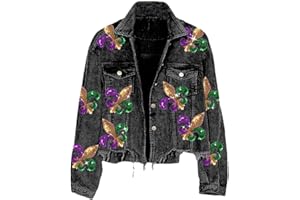 happlan Women's Sequin Embroidery Cropped Frayed Hem Vintage Washed Corduroy Jacket Coat Shacket for Women