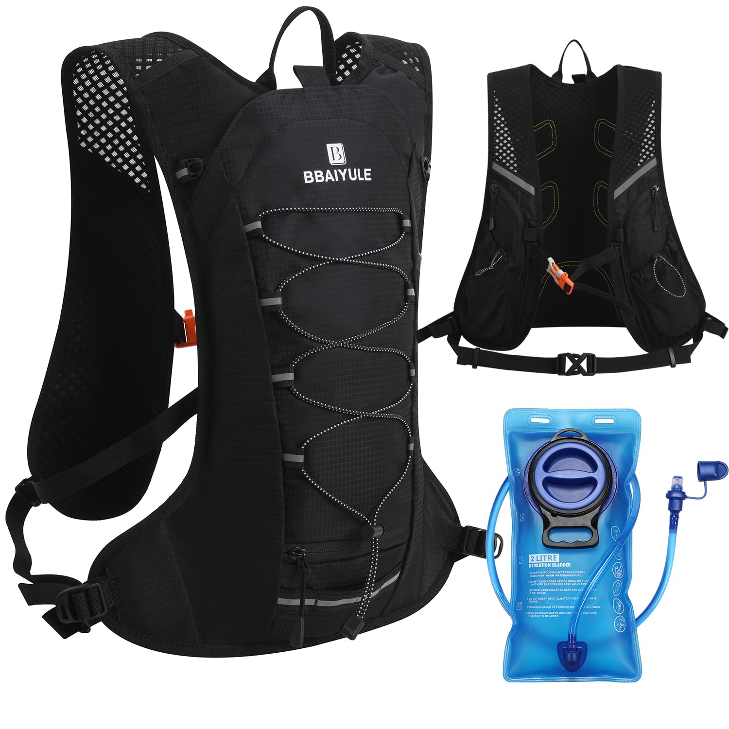 BBAIYULE Hydration Backpack,Running Vest Backpack, Cycling Water Backpack with 2L Bladder for Men Women,Hydration Vest for Trail Running Hiking Biking Climbing (Backpack+blue bladder)
