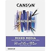Canson Graduate Mixed Media Paper Pad, 11x14 in | Foldover Pad, 20 Sheets (120lb/200g) Artist Paper for Adults and Students, for Watercolors, Markers, Art Journaling