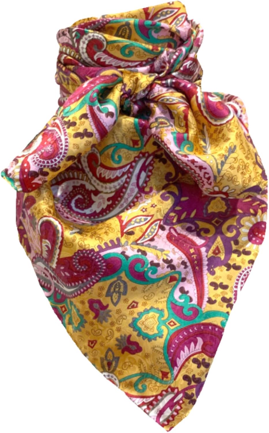 Wyoming Traders Mens Paisley Lemon Berry/Raspberry Yellow Wild Rag 34" Square Yellow, Red: Clothing