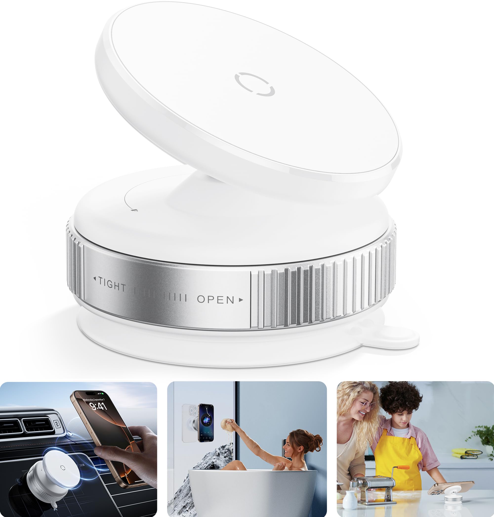 Photo 1 of REOKILY Latest Magnetic Car Phone Holder Ultra Vacuum Suction Cup Phone Mount Magnetic Car Mount Cell Phone Holder for Your Car Accessories for iPhone 15 14 13 12 Android (White)