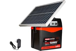 M MINGYA Solar Electric Fence Charger - 9 Joule Fence Energizer 25W Solar Panel Fence Energizer 12V Battery 120Miles Range Electric Fence Energizer Ideal for Livestock, Poultry, Large Animals
