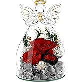 Enbelcto Gifts For Mom Women Valentines Day Preserved Flowers Gifts For Her, Forever Flower in Glass Angel Figurines Fresh Flowers for Delivery Mothers Day Anniversary Rose for Grandma Girlfriend Wife