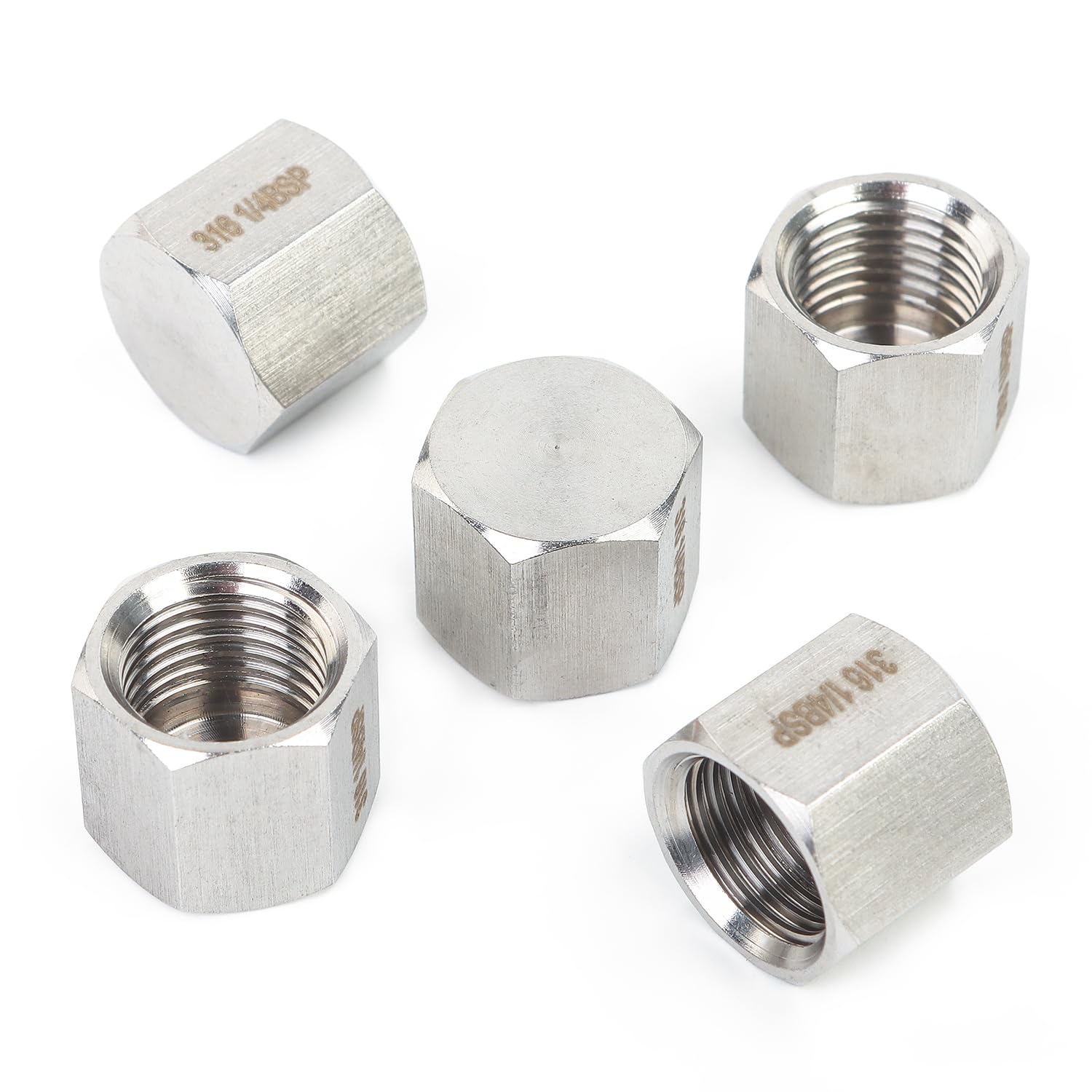 LTWFITTING Stainless Steel 316 BSP Pipe Cap Fittings 1/4" BSPP Air Fuel Boat (Pack of 5)