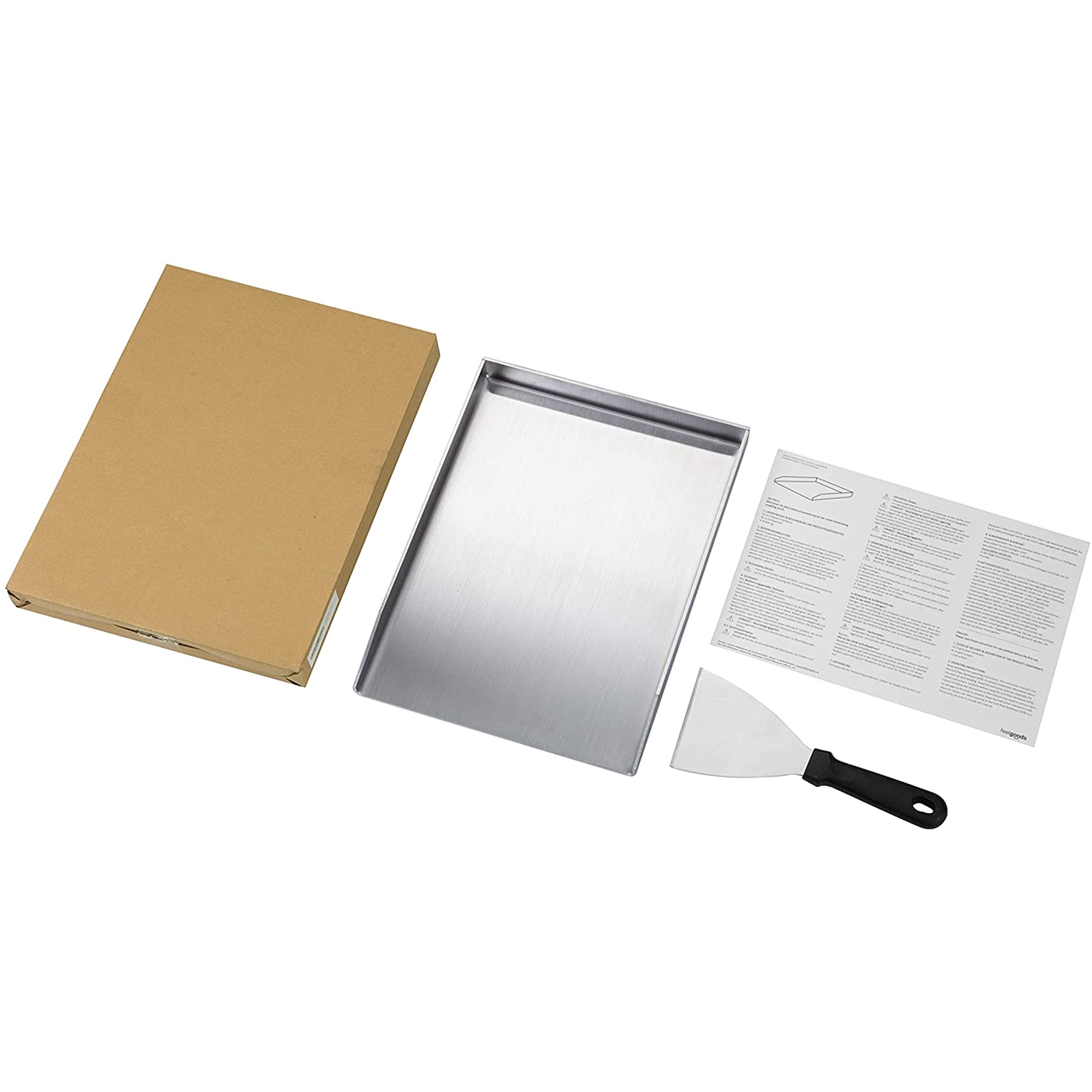 Smartpeas Edelstahl Grillplatte - 30x40 cm Universal Plancha für Kohle- und Gasgrills - Grillplatte für Gleichmäßige Hitzeverteilung - Grillschale für Burger, Spiegelei mit Inbegriffen Grillspachtel 6