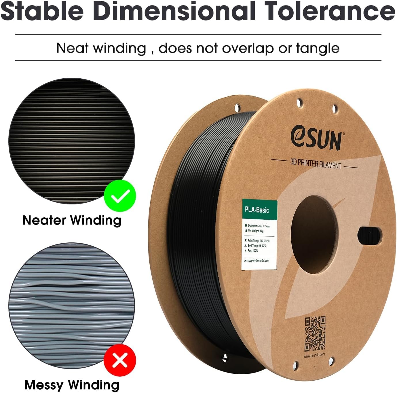 eSUN 10KG PLA Basic Filament, 1.75 mm 3D Printer PLA Filament, 1kg Spule, insgesamt 10kg, Dimensional Accuracy +/- 0.03 mm, Schwarz-10KG 3