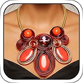 Wosois Statement Necklace and Earring Set, Purple Spiral Wire Design with Iridescent Stones,Gold Mesh Chain