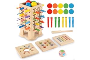 Montessori Wooden Board Game, 5 in 1 Educational Toys for 3-6 Years, Fine Motor Skill Toy for Boys Girls, Wooden Learning Col