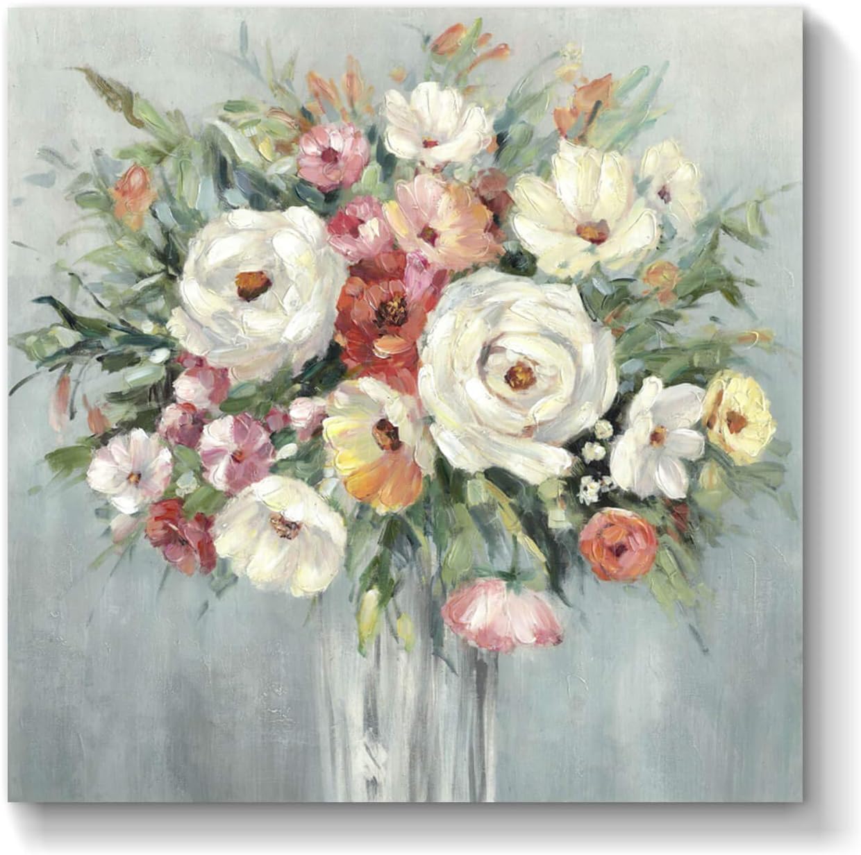 Abstract Flower Canvas Picture Artwork: Floral Wall Art Bouquet Painting for Bedroom (20'' x 20'' x 1 Panel)