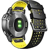 NotoCity for Garmin Fenix 5X Fenix 7X Sport Silicone Watch Band 26mm Replacement Strap for Fenix 6X/6X Pro/5X Plus/Tactix 7 Pro/Enduro 2/Fenix 3/Descent Mk2 (Black-Yellow)